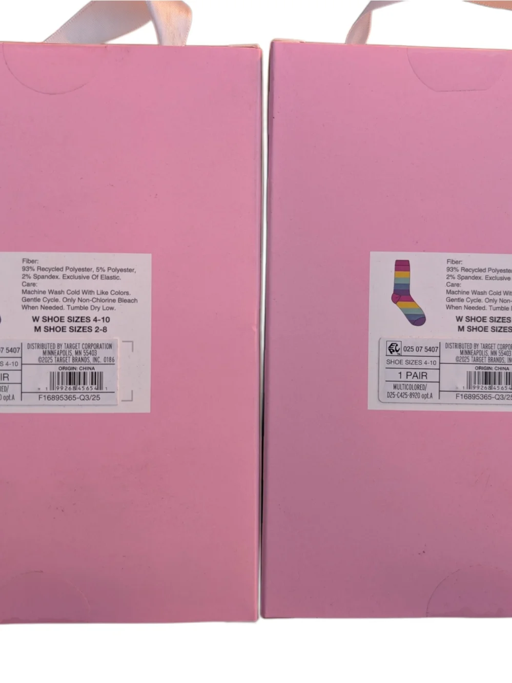 Sockingly Sweet Two Sets of Pastel Pink Gift Boxes with Gummy Bear Rainbow Socks